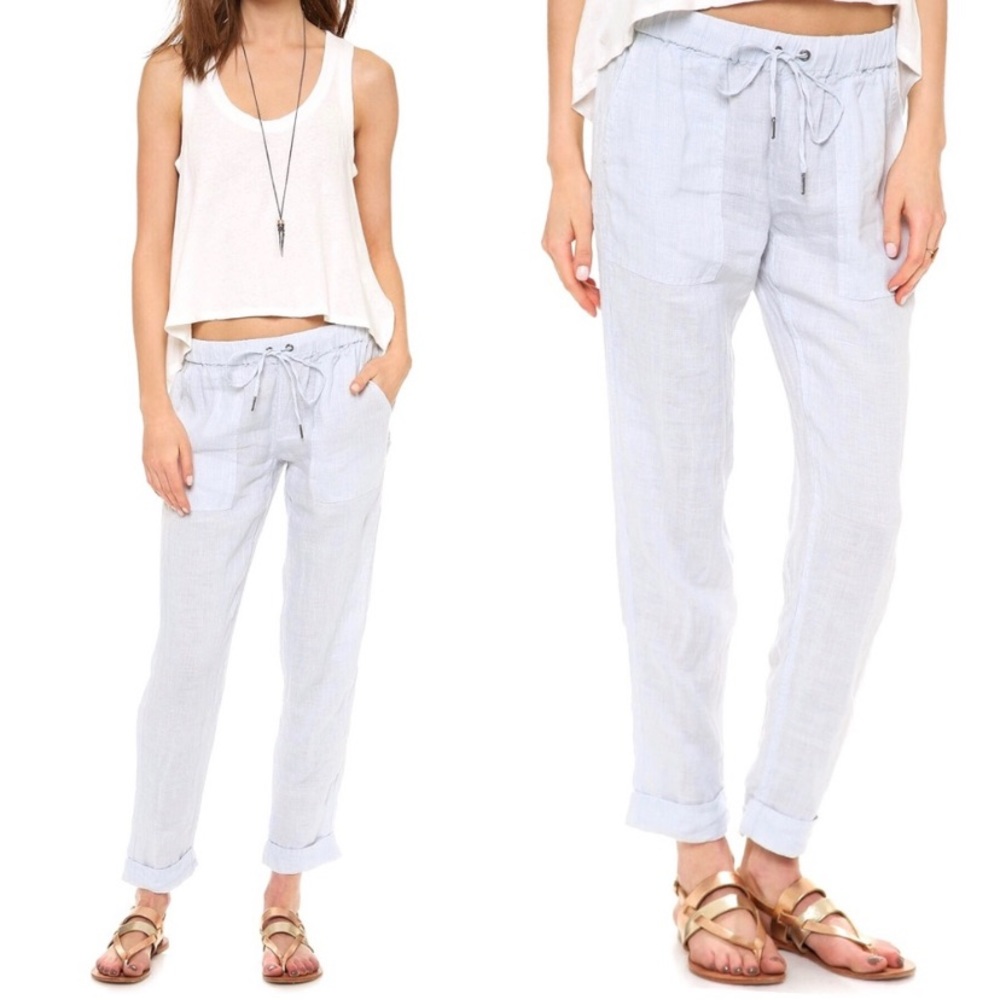 Joie Light Blue Striped Ankle Crop Drawstring Pants